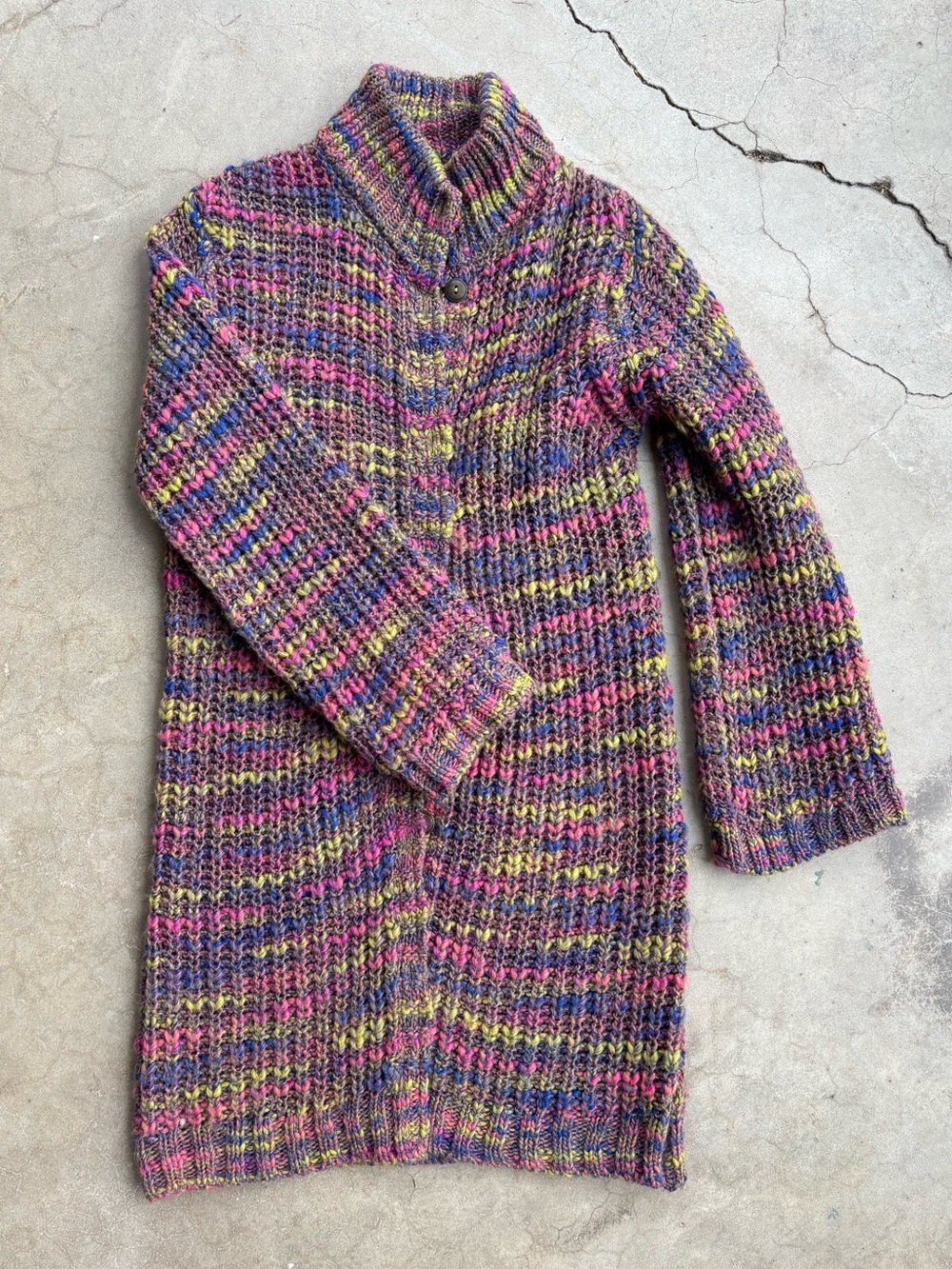 Sundance Made in Italy Crochet Knit Long Button Cardigan Size M Wool Blend